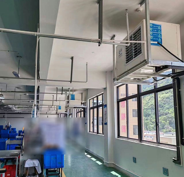 汽配廠整體降溫，使用蒸發冷省電空調-臥式軸流機組